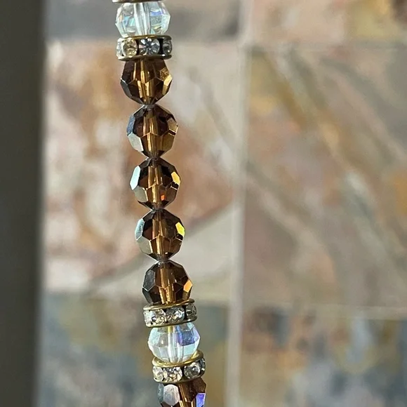 Cognac Swarovski Crystal Round Bead Necklace - Picture 10 of 12